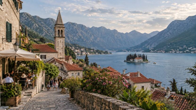 Perast, Montenegro, is known for its historic stone buildings and views across the Bay of Kotor.